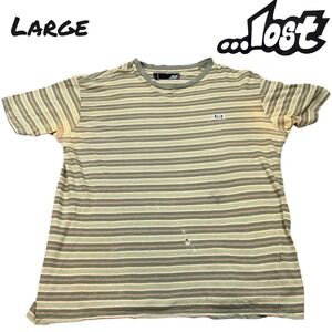 VTG Lost T-Shirt Men LARGE Green Stripe Logo Embroidered Streetwear Skater Y2K